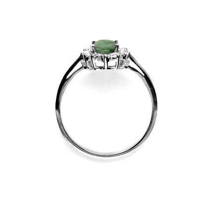 Zlatý prsten s diamanty, přírodní smaragd 7x5 mm, bílé zlato - VR 247