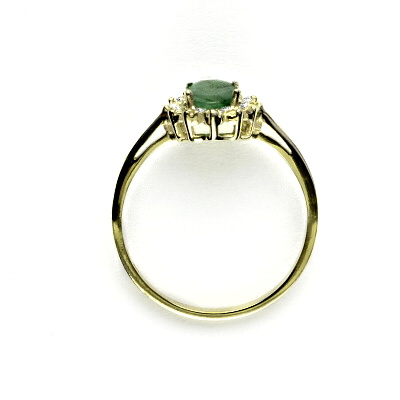 Zlatý prsten s diamanty, přírodní smaragd 7x5 mm, žluté zlato - VR 247