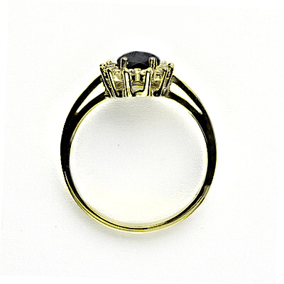 Zlatý prsten Kate, přírodní safír, čiré zirkony, žluté i bílé zlato - T 1480