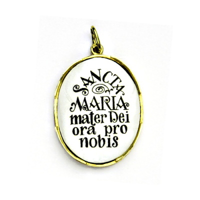 Zlatý přívěsek, porcelánový medailon Andělíčci, žluté i bílé zlato - P 158  M-15