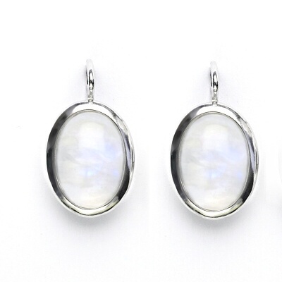 Zlaté náušnice, bílé i žluté zlato, přírodní měsíční kámen - NK 1454 