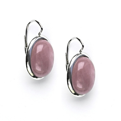 Stříbrné náušnice, přírodní růženín malinový, 16 x 12 mm, NK 1455