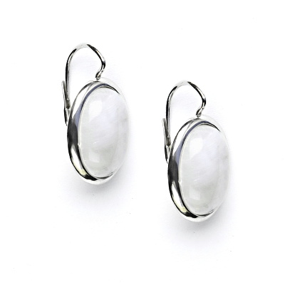 Stříbrné náušnice, přírodní měsíční kámen, 16 x 12 mm, NK 1455