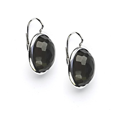 Stříbrné náušnice, přírodní záhněda šachovnice, 16 x 12 mm