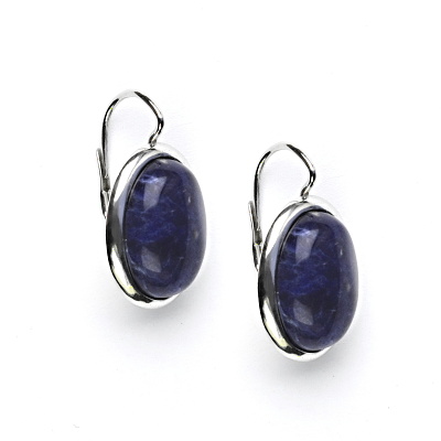 Stříbrné náušnice, přírodní sodalit, 16 x 12 mm, NK 1455