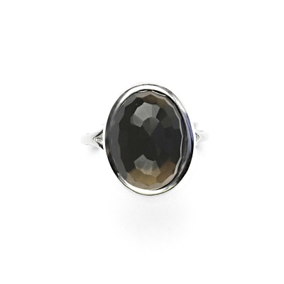 Stříbrný prsten, přírodní záhněda šachovnice, 16 x 12 mm, T 1455