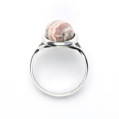 Zlatý prsten, bílé i žluté zlato, přírodní kámen rodochrozit - T 1454