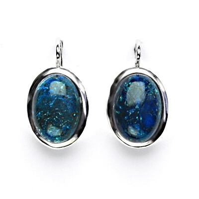 Zlaté náušnice, bílé i žluté zlato, přírodní kámen chryzokol tmavý - NK 1454