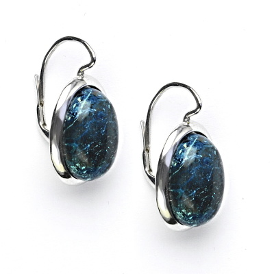 Stříbrné náušnice, přírodní kámen chryzokol tmavý - NK 1454
