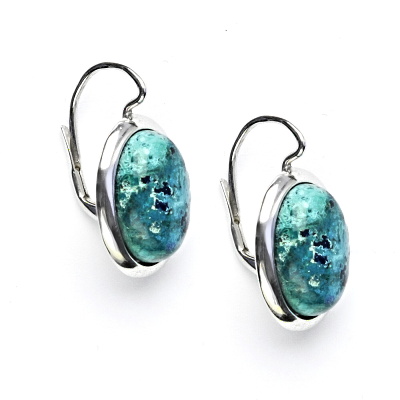 Zlaté náušnice, bílé i žluté zlato, přírodní kámen chryzokol světlý - NK 1454