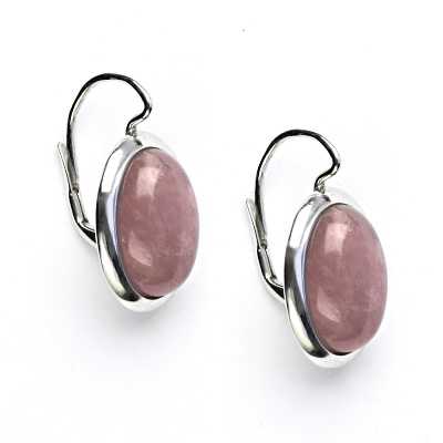 Stříbrné náušnice, přírodní kámen růženín malinový - NK 1454