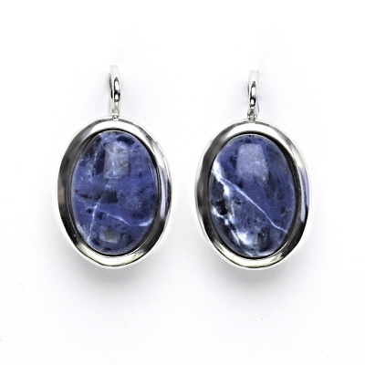 Zlaté náušnice, bílé i žluté zlato, přírodní kámen sodalit - NK 1454