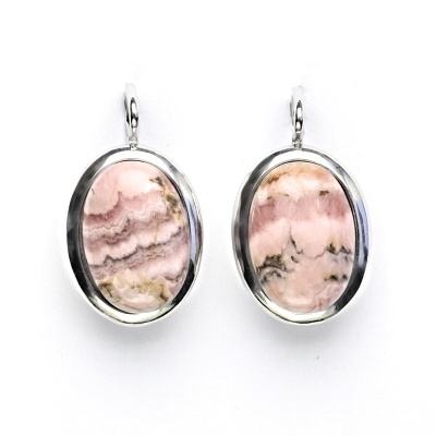 Zlaté náušnice, bílé i žluté zlato, přírodní kámen rodochrozit - NK 1454