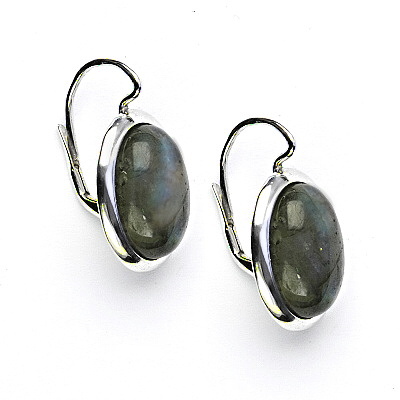 Zlaté náušnice, bílé i žluté zlato, přírodní kámen labradorit - NK 1454 