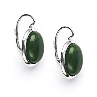 Zlaté náušnice, bílé i žluté zlato, přírodní kámen nefrit - NK 1454