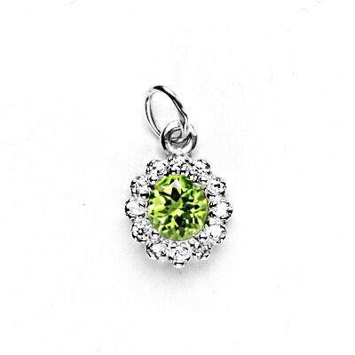 Stříbrný přívěsek, přírodní olivín a čiré zirkony - P 1495