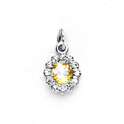 Zlatý přívěsek, bílé i žluté zlato , přírodní citrín pálený a čiré zirkony - P 1495