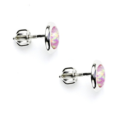 Stříbrné náušnice, syntetický růžový opál, NŠ 1471