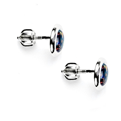 Stříbrné náušnice, syntetický černý opál, NŠ 1471