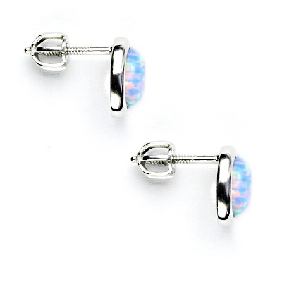 Stříbrné náušnice, syntetický sv. modrý opál -  NŠ 1354