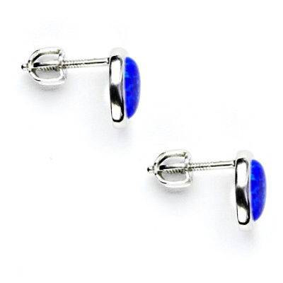 Stříbrné náušnice, syntetický tm. modrý opál -  NŠ 1354
