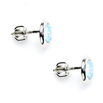 Zlaté náušnice, syntetický sv. modrý opál, bílé zlato, NŠ 1471