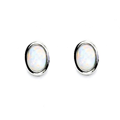 Zlaté náušnice, bílé zlato ,syntetický bílý opál - NŠ 1354