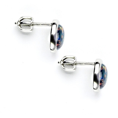 Zlaté náušnice, bílé zlato ,syntetický černý opál - NŠ 1354