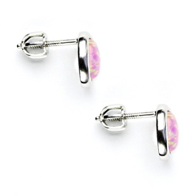 Zlaté náušnice,bílé zlato , syntetický růžový opál - NŠ 1354