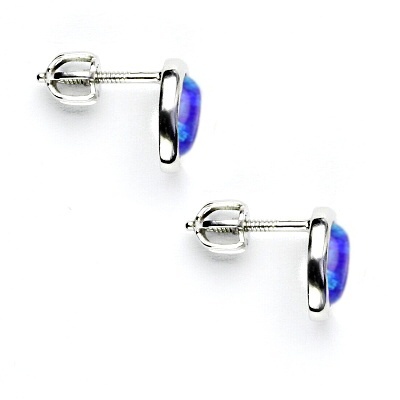 Zlaté náušnice, bílé zlato, syntetický fialový opál - NŠ 1354