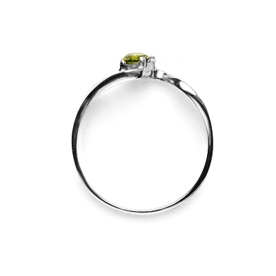 Zlatý prsten se zirkonem olivín, bílé zlato, T 1026