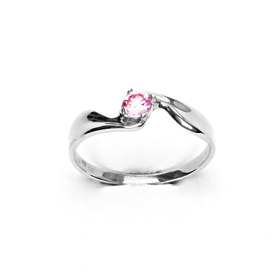 Zlatý prsten s růžovým zirkonem, bílé zlato, T 1026