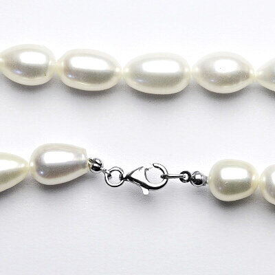Přírodní říční perly, 12x8 mm, bílé, perlový náhrdelník 41cm , stříbro