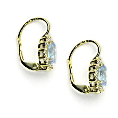 Zlaté náušnice s diamanty, přírodní akvamarín, žluté zlato - VE 247