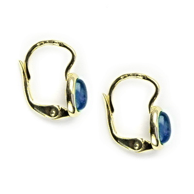 Zlaté náušnice, přírodní safír 6x4, žluté zlato, NK 1353