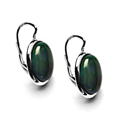 Zlaté náušnice, přírodní kámen malachit, bílé zlato - NK 1454