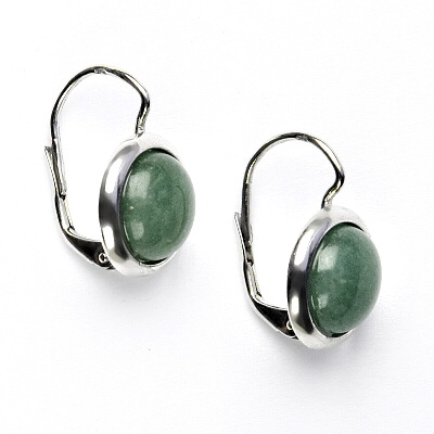 Zlaté náušnice, bílé i žluté zlato , přírodní kámen Avanturin  - NK 1452