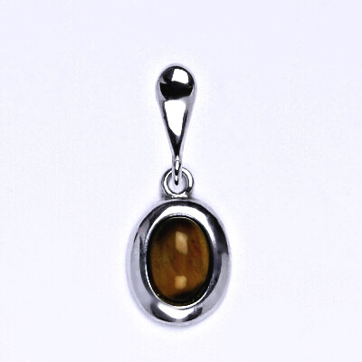 Zlatý přívěsek, přírodní Tygří oko 7x5 mm , bílé i žluté zlato P 1354