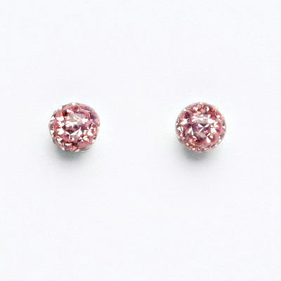 Stříbrné náušnice na šroubek, kuličky s krystaly Light rose 6 mm, NŠ 1183