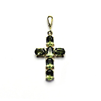 Zlatý přívěsek - křížek, přírodní vltavín 6x4 mm , žluté i bílé zlato - P 1239/22