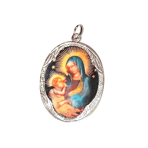 Zlatý přívěsek medailon , porcelánová Madonka , bílé i žluté zlato - P 158 M-17