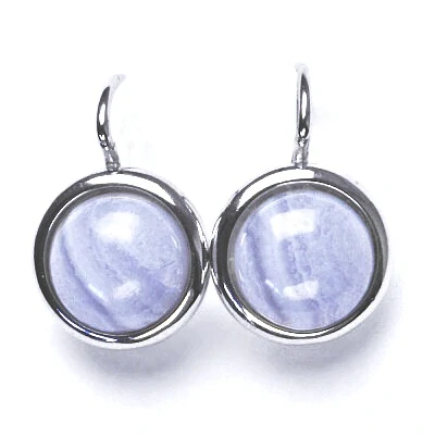 Zlaté náušnice, bílé i žluté zlato , přírodní kámen Chalcedon 10 mm - NK 1452