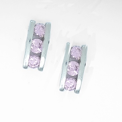 Stříbrné náušnice s pink zirkony na šroubek - VE 57