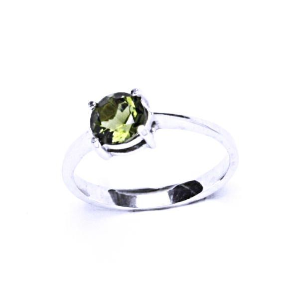 Zlatý prsten, přírodní vltavín 6 mm ,bílé i žluté zlato - T 1250