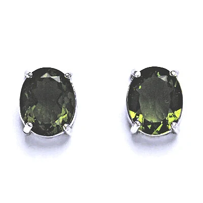 Zlaté náušnice s přírodním vltavínem 10x8 mm, bílé i žluté zlato - NŠ 1242