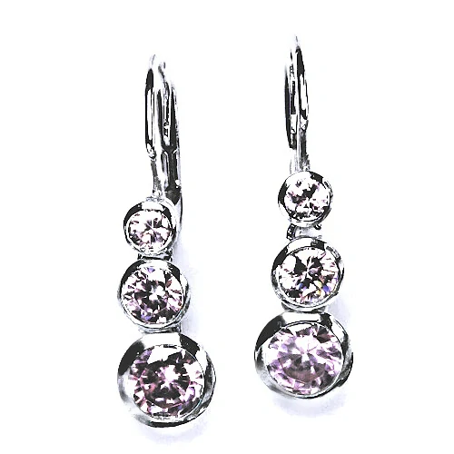 Zlaté náušnice visací , bílé i žluté zlato, pink zirkony - VE 26