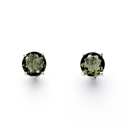 Stříbrné náušnice, přírodní vltavín 8 mm - NŠ 1357