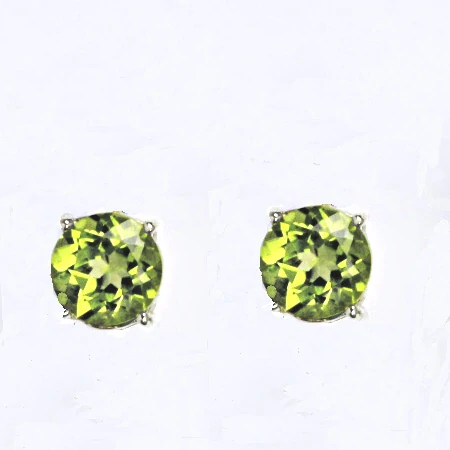 Zlaté náušnice, bílé i žluté zlato ,přírodní olivín 8 mm - NŠ 1357