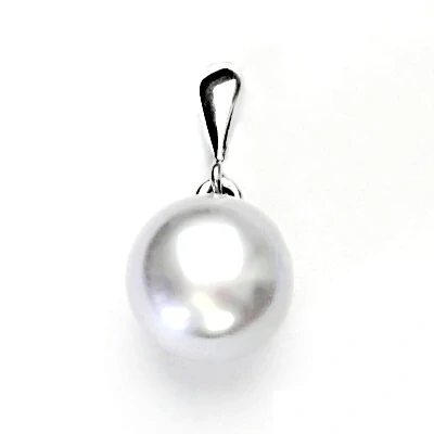 Zlatý přívěsek, přírodní říční perla šedá 12 mm ,bílé i žluté zlato - P 1299/22