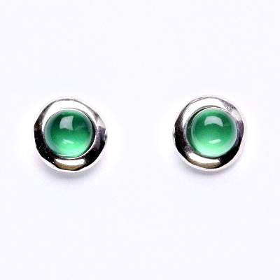 Stříbrné náušnice na šroubek, přírodní green agate 5 mm, NŠ 1470